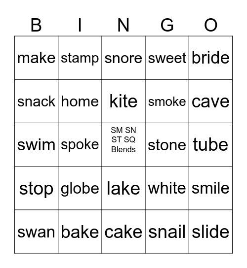 SM SN ST SQ Blends Bingo Card