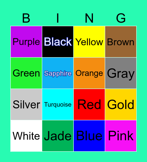 Colors Name Bingo Card