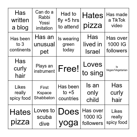 Find someone who... Bingo Card
