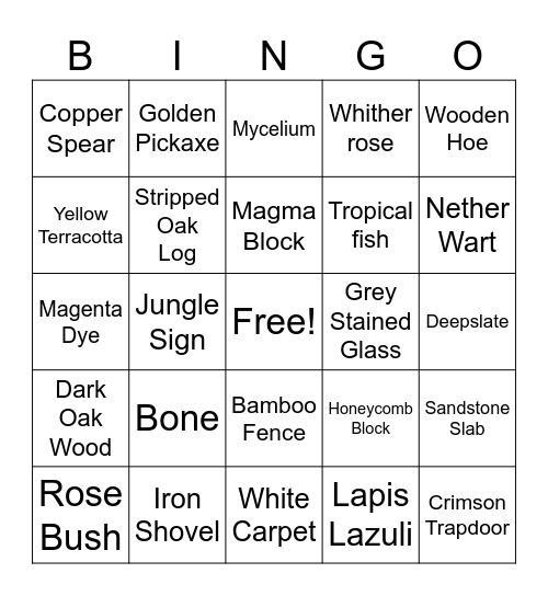 1v1 Minecraft Bingo!!!!! Bingo Card