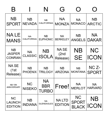 MX-5 Editon Bingo Card