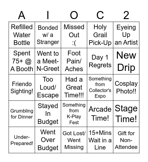 AAOC 2026 Bingo Card