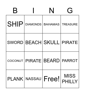 Philly T's Pirate Bingo Card