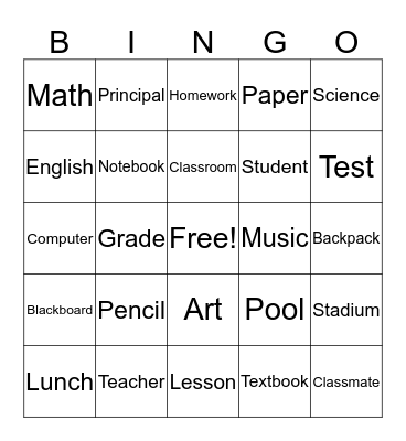 Satree School Bingo Card