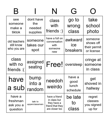 FIRST WEEK OF SCHOOL Bingo Card