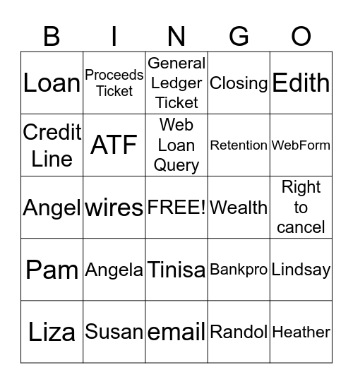 BANKER'S Bingo Card