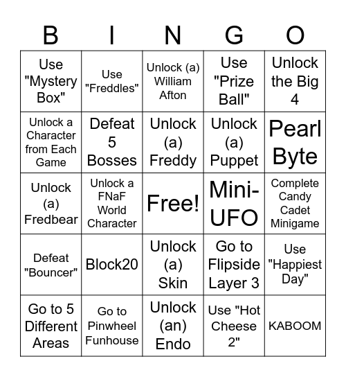 FNaF World BINGO Card