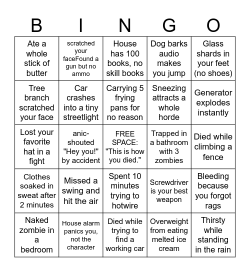 Zomboid shogoz Bingo Card