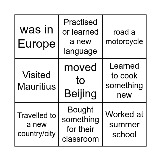 Find someone who over the summer... Bingo Card