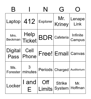 Welcome To Lenape Bingo Card