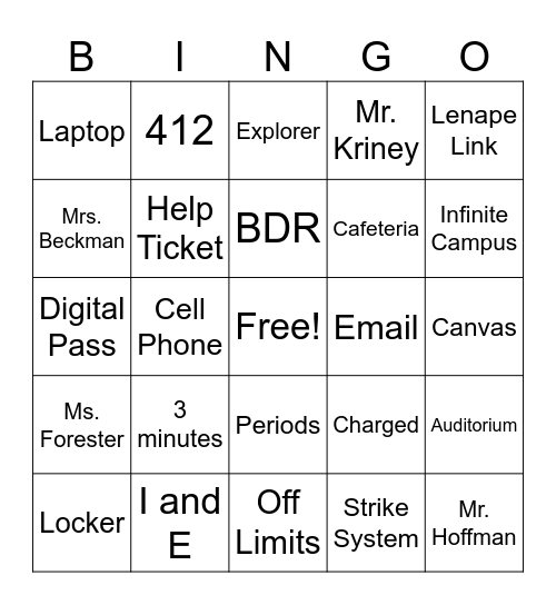 Welcome To Lenape Bingo Card