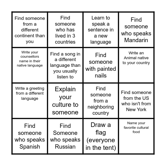 "United Nations" Bingo Card