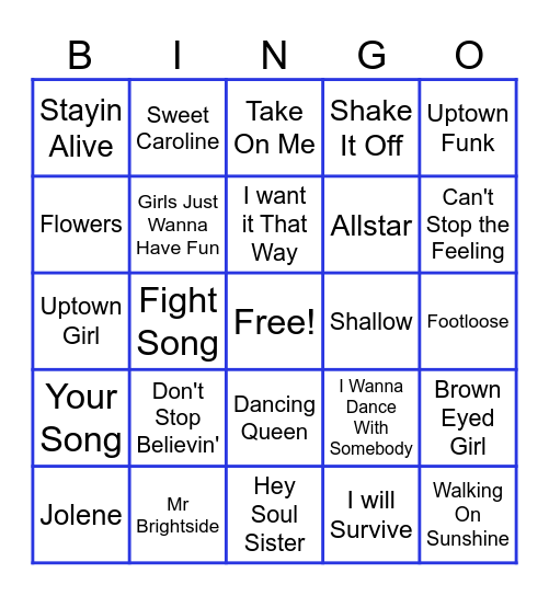 Music Bingo!  Sing Along Songs Bingo Card
