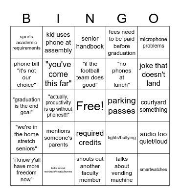 Senior Meeting Bingo Card
