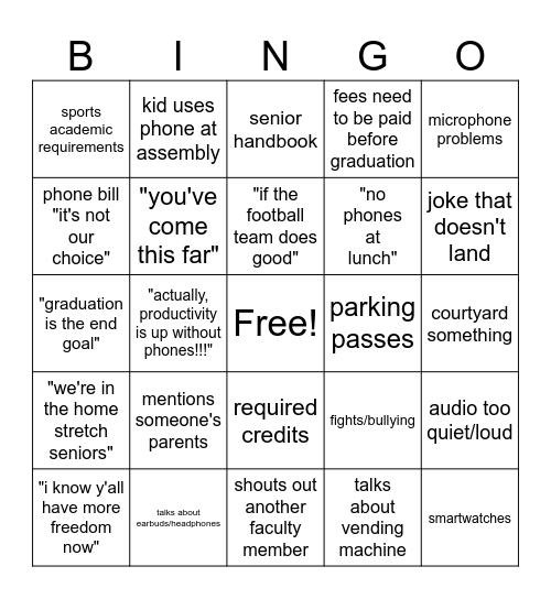 Senior Meeting Bingo Card