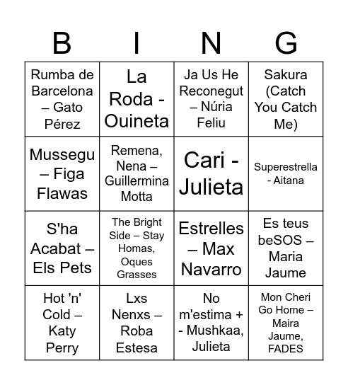 Bingo Musical Queer 1 Bingo Card