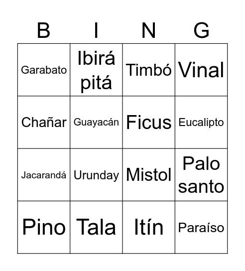 ÁRBOLES Bingo Card