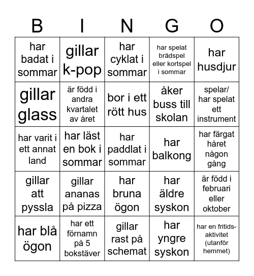 D-gruppsbingo Card