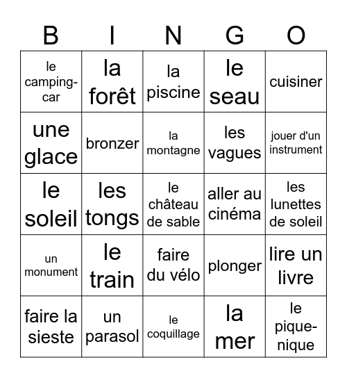 Lotto de l'été Bingo Card
