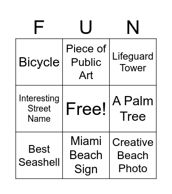 Miami Beach Bingo Card