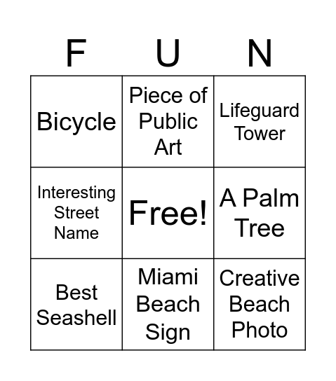 Miami Beach Bingo Card