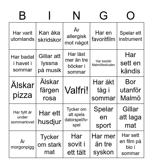 Lära känna-bingo! Bingo Card