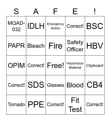 Safety Week Bingo Card