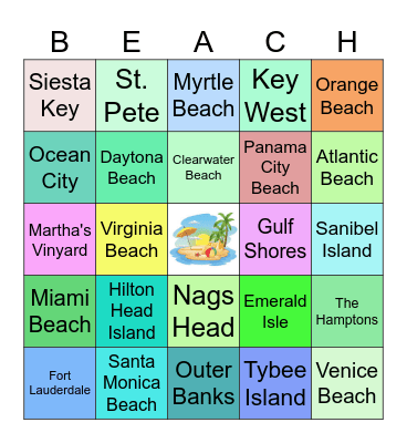 Beach Bingo Card