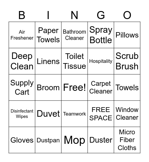 Housekeeping Bingo Card