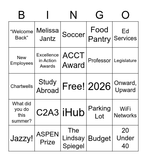 Fall 2026 Inservice Bingo Card