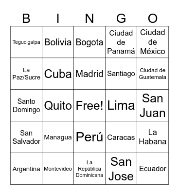 Countries/capitals Bingo Card
