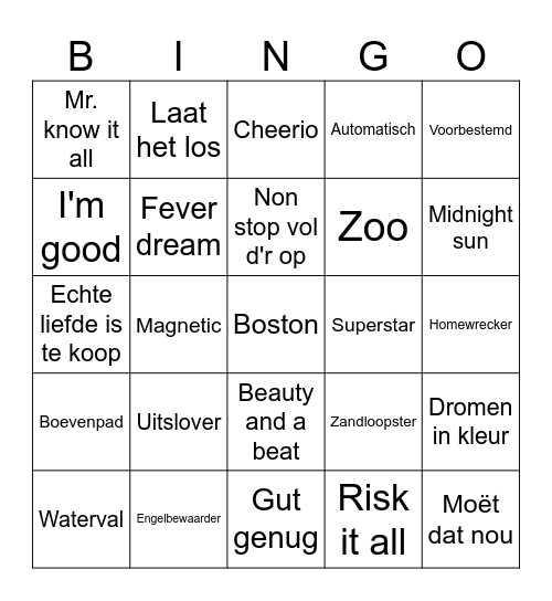 Muziekbingo Card