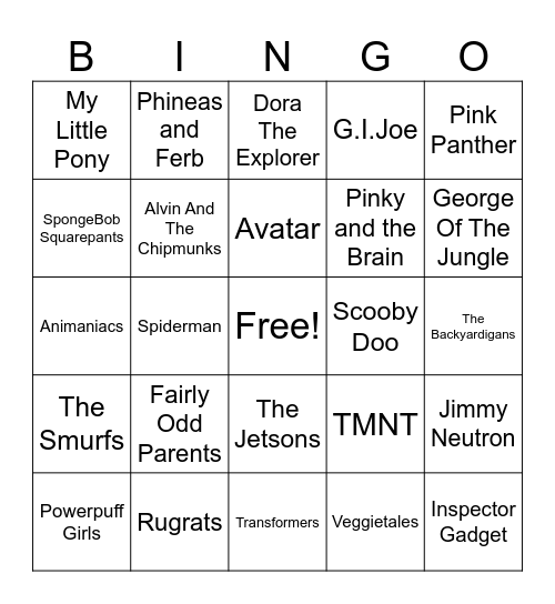 Cartoons Bingo Card