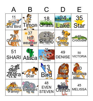 THE LION KING Bingo Card