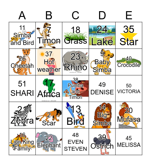 THE LION KING Bingo Card