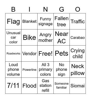 TRAVEL Bingo Card