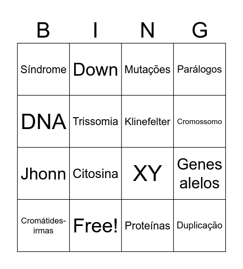 Trabalho biologia Bingo Card