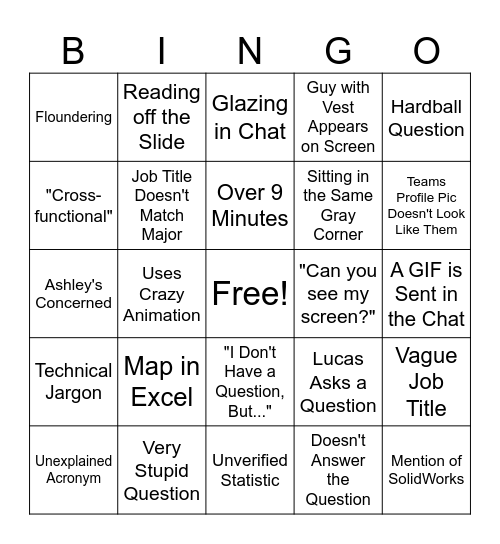 Intern 4 Bingo Card
