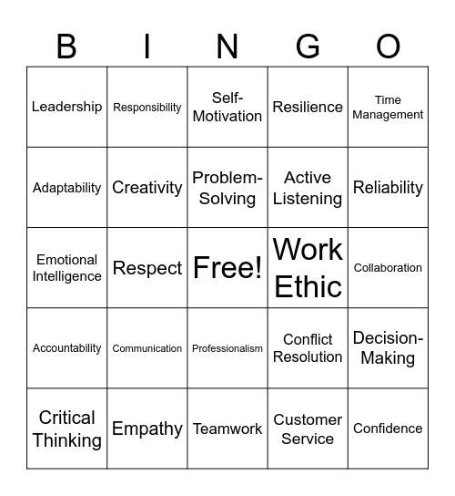Soft Skills Bingo Card