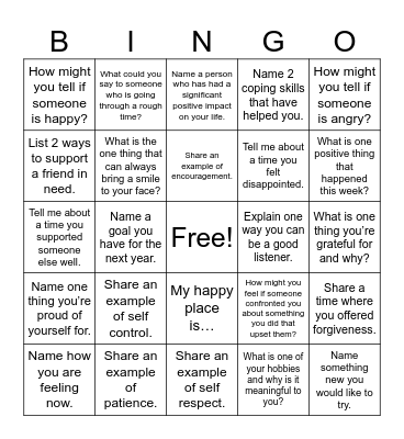Life Skills Bingo Card