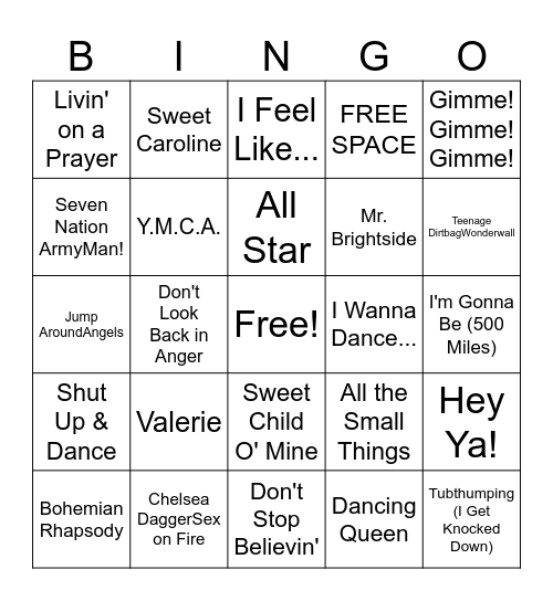 Karaoke Bingo @ The Winking Frog! Bingo Card