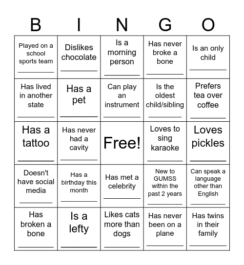 Back to School Bingo Card