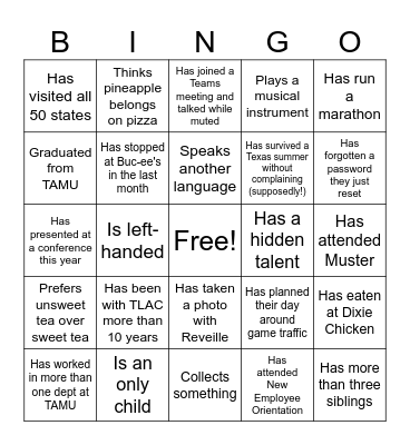 TLAC Fall Retreat Bingo Card