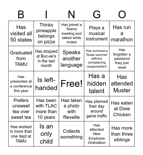 TLAC Fall Retreat Bingo Card