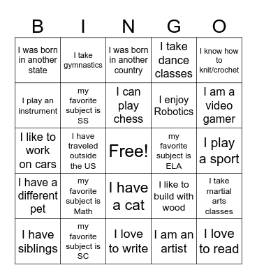 Untitled Bingo Card