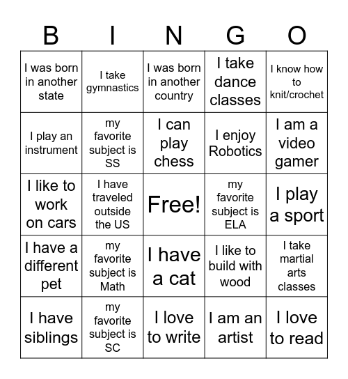 Untitled Bingo Card