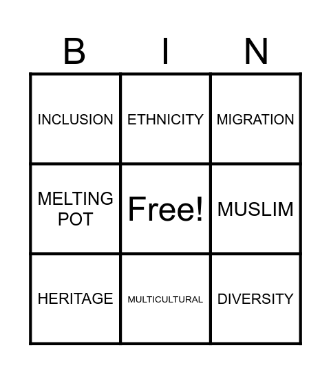 VOCABULARY BINGO Card