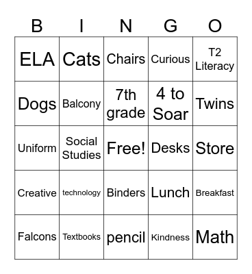 Orientation Day Bingo Card