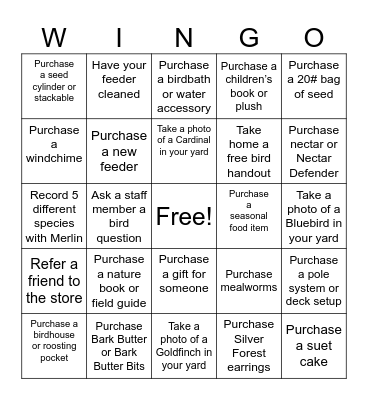 Wild Birds Unlimited Nature Shop Hendersonville Bingo Card