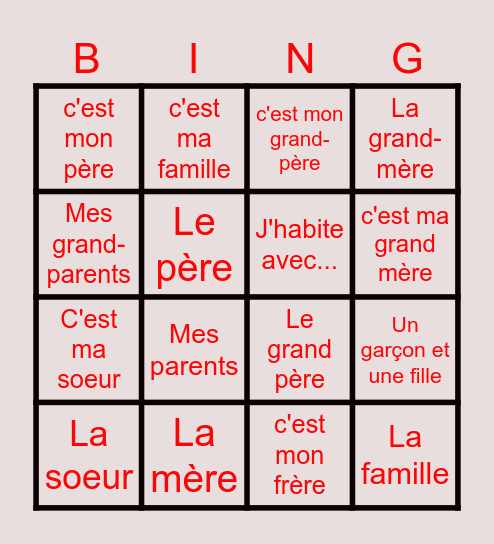 Famille Bingo Card